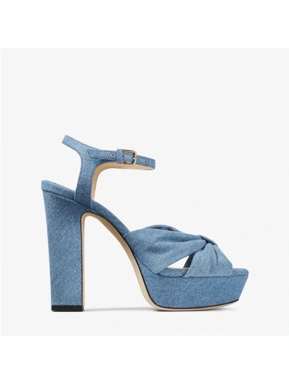 Like new JIMMY CHOO Heloise 120 Knotted Denim Platform Sandals $995 36.5